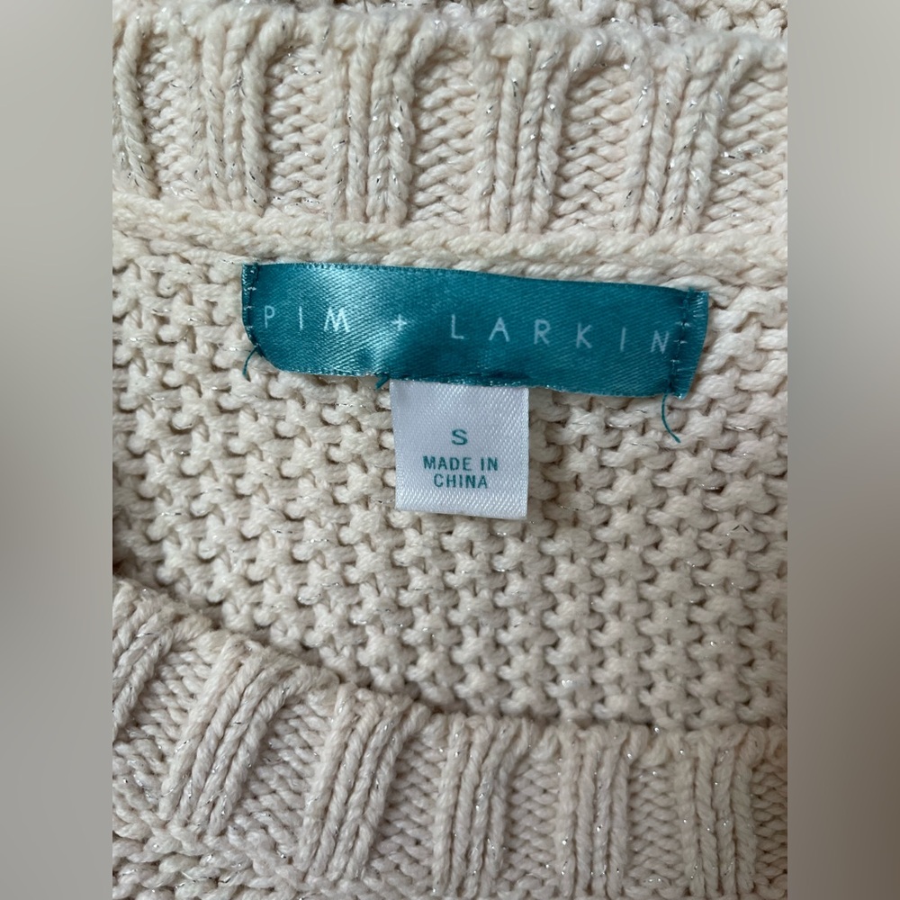 Pim Larkin Women Cream Sweater Shimmer Glitter Size Small - Picture 6 of 8